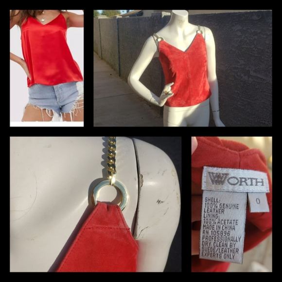 W BY WORTH RED SOFT LEATHER‎ TOP - Picture 1 of 13